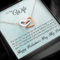 Two Hearts interlocked Necklace "symbolizing your love locked together" With a Valentine's Day message
