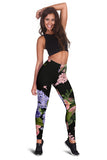 leggings - Lilac Roses / Black Leggings