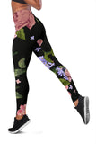 leggings - Lilac Roses / Black Leggings