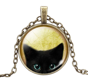 special, 25% off for limited time - Black Cat "Vintage look" Pendant Necklace
