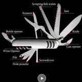 10 in one Multi-function Outdoor Folding Survival Knife
