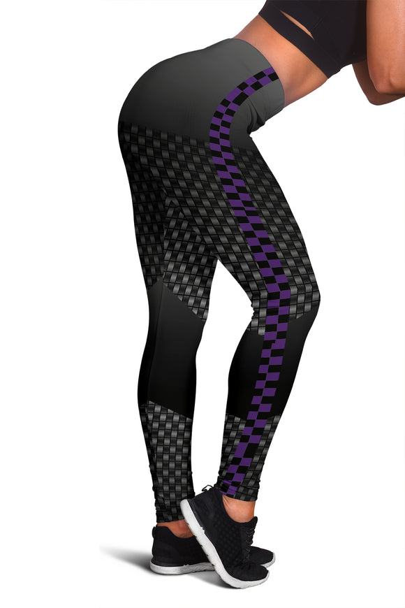 Leggings - Carbon Fiber Purple Checkered Leggings